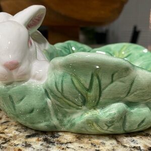 Ceramic Bunny and Leaf Dish
